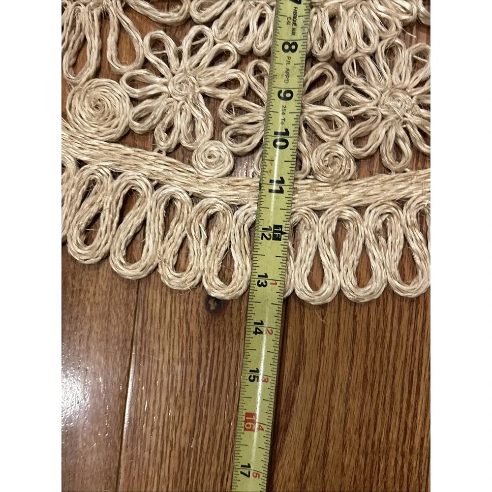 Set Of 7 Vintage Abaca Hemp Centerpiece Placemats Woven Floral Scrolled MCM Boho